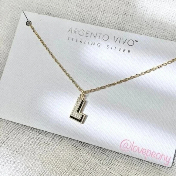 ARGENTO VIVO CZ ENAMEL BLOCK INITIAL L NECKLACE - Picture 1 of 4